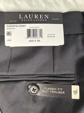 NWT Lauren Ralph Lauren Edgewood Classic Fit Suit Pants Black 34W X 30L